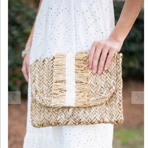 NEW Mudpie Grossgrain Seagrass Fringe Clutch